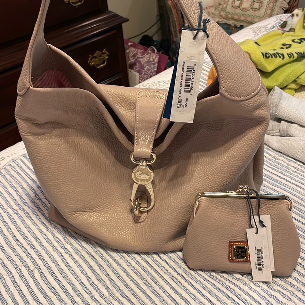 Dooney & Bourke Blush Pink Pebbled Leather Shoulder Bag with Coin Purse
